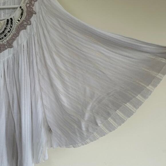 Free People Star Gazer White Gauze Top Beaded Sequin Boho Kimono Sleeve XS Small - Picture 4 of 11